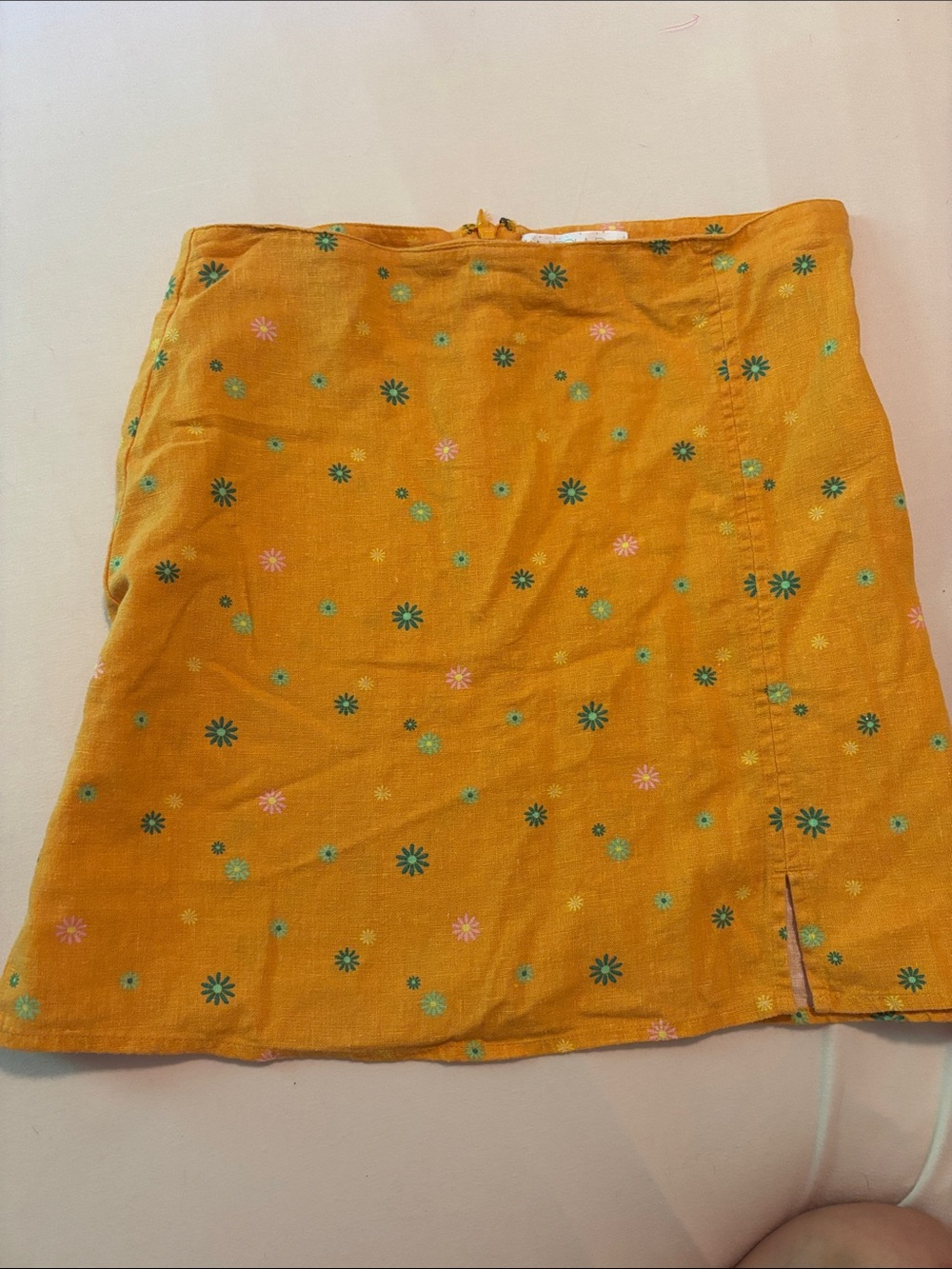 Womens Orange Floral Mini Skirt - Casual A-Line
